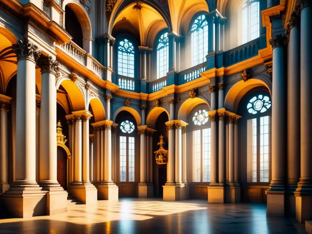 Detalle impresionante de una catedral barroca, resaltando la transición del Manierismo al Barroco en vibrantes acuarelas