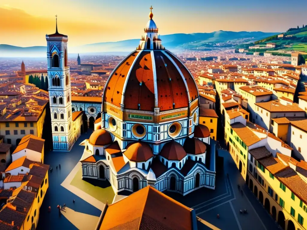 Detalle impresionante del Desafío arquitectónico Brunelleschi Cúpula Florencia, capturando la majestuosidad y precisión histórica