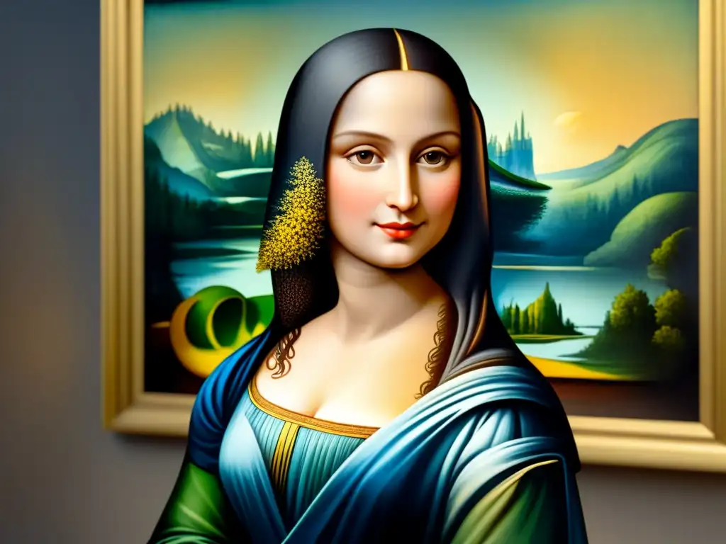 Detalle impresionante de la técnica sfumato Da Vinci en la 'Mona Lisa' resaltando la fusión sutil de colores y transiciones suaves entre luz y sombra