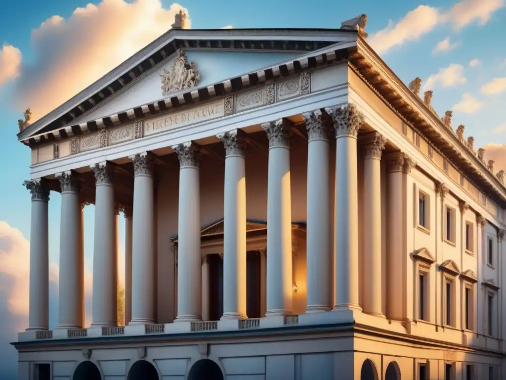 Detalle majestuoso: pilares neoclásicos destacan en acuarela de edificio emblemático