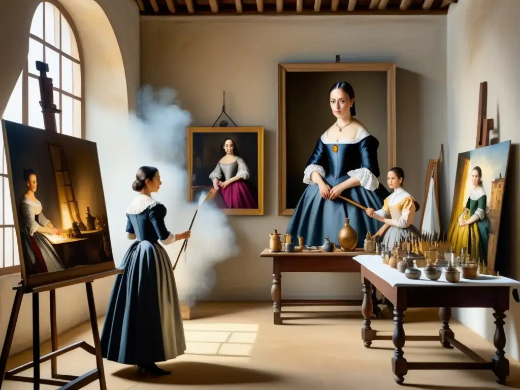 Detalle acuarela de Velázquez pintando 'Las Meninas' en su estudio del Real Alcázar de Madrid