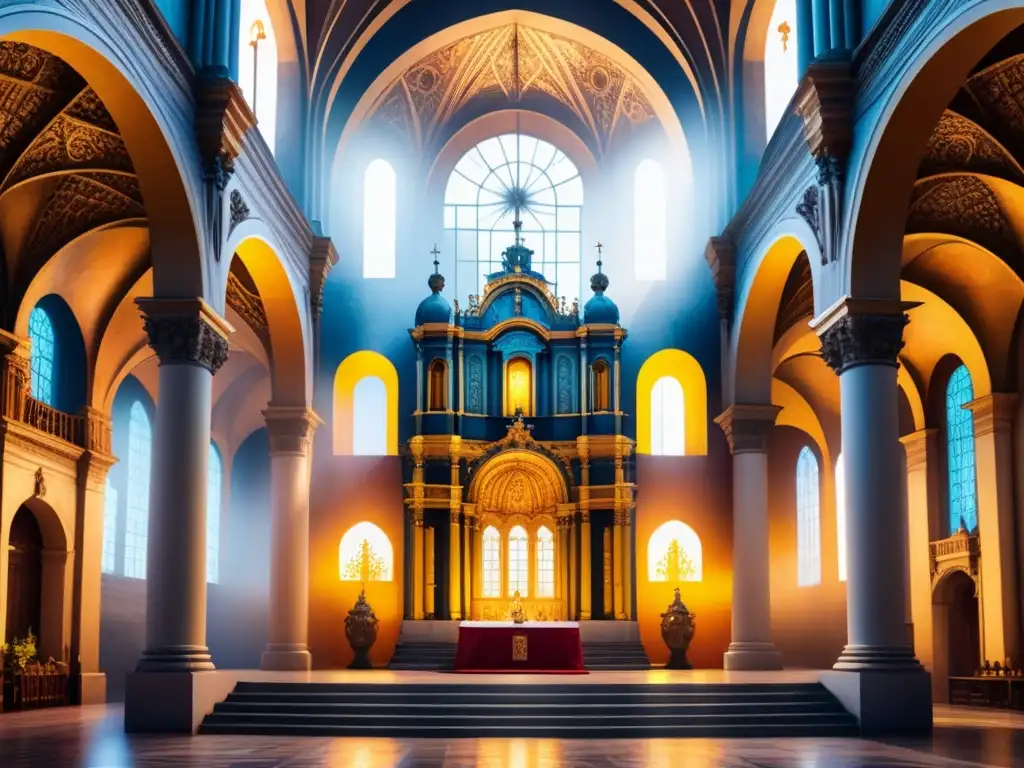 Detalle vívido de catedral barroca latinoamericana con frescos coloridos y elementos arquitectónicos, historia arte