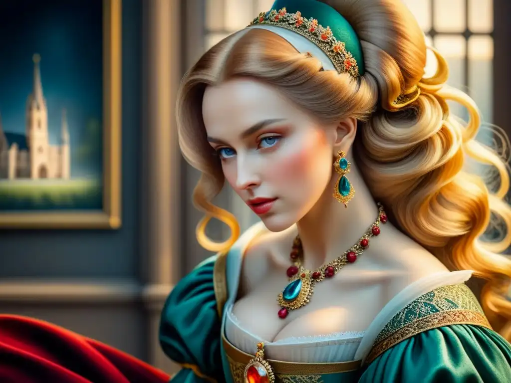 Detalle fascinante de pintura renacentista flamenca en acuarela Detalles meticulosos de una obra del Renacimiento flamenco, mostrando técnicas y colores vibrantes de los maestros de la época