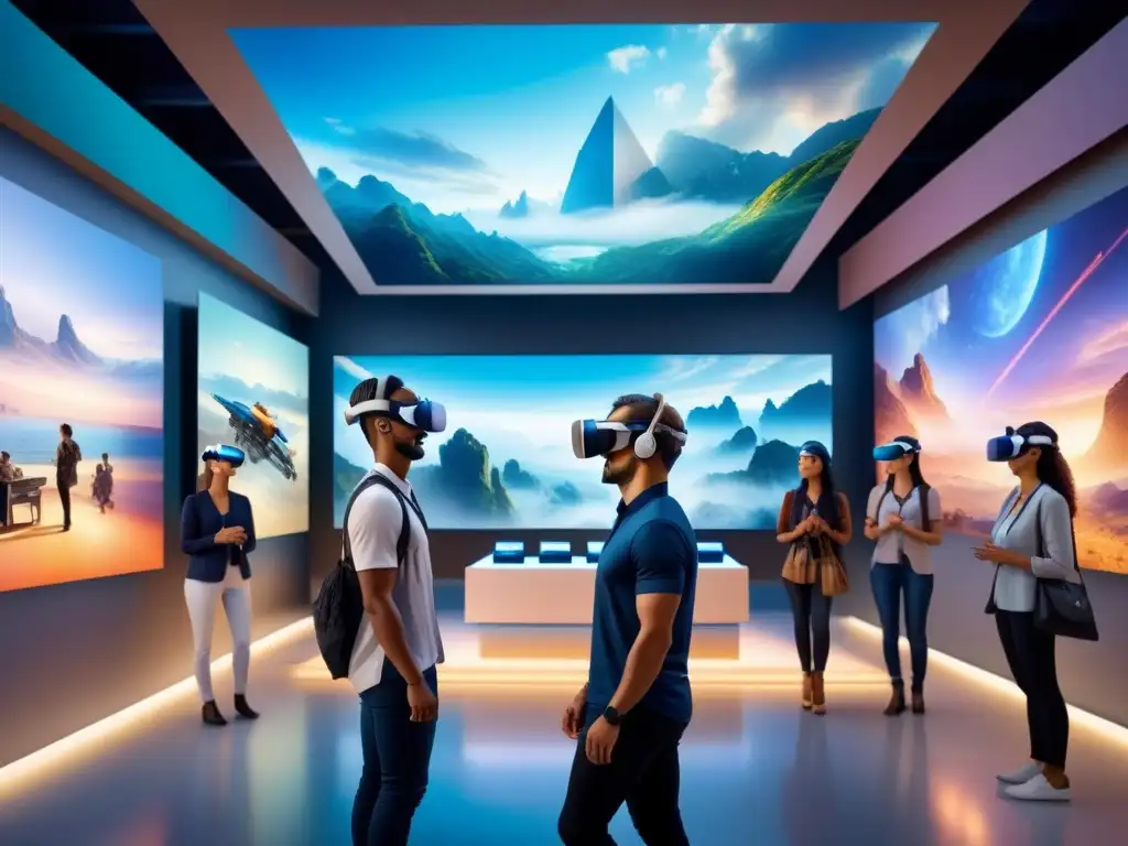 Transformación digital en museos: estudiantes inmersos en experiencias de realidad virtual en un museo futurista y dinámico