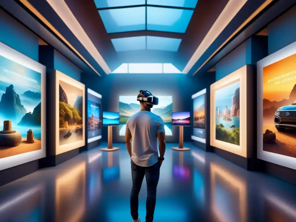 Descubre la transformación digital en museos con realidad virtual: un museo futurista lleno de hologramas y exposiciones interactivas