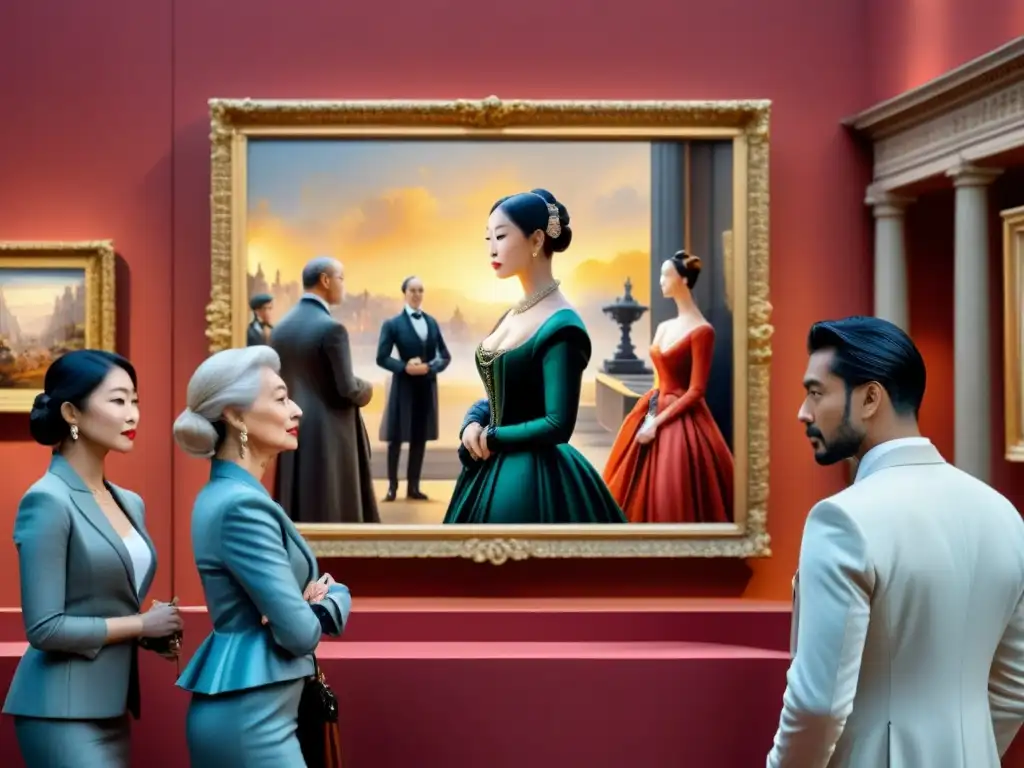 Exquisita galería de arte: lujo y diversidad en cada detalle Un elegante salón de arte con valioso contenido variado