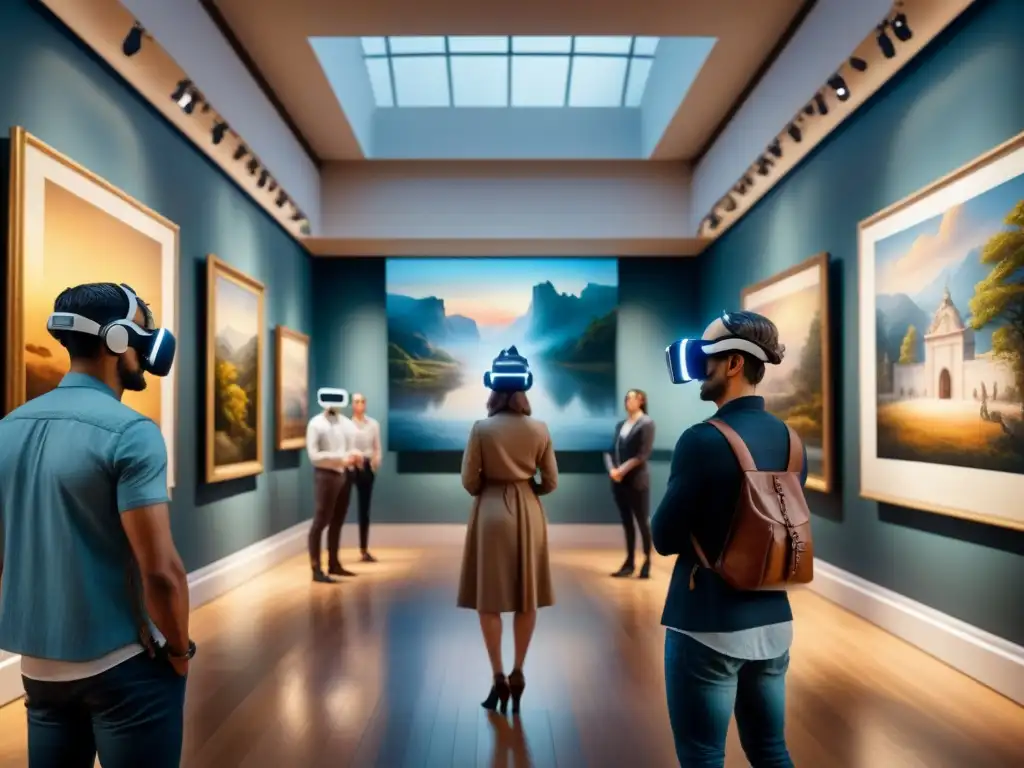 Una escena mágica donde el arte tradicional y la realidad virtual se fusionan en armonía, dualidad artística palpable