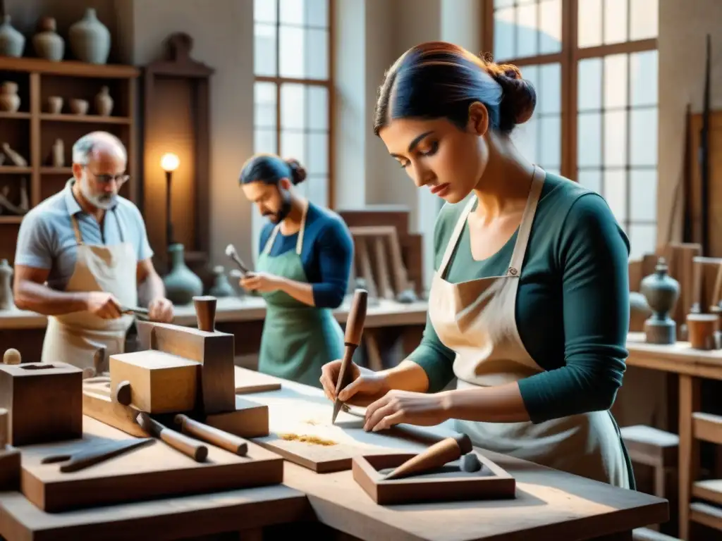 Escultores italianos inmersos en su arte, creando obras maestras con técnicas de escultura