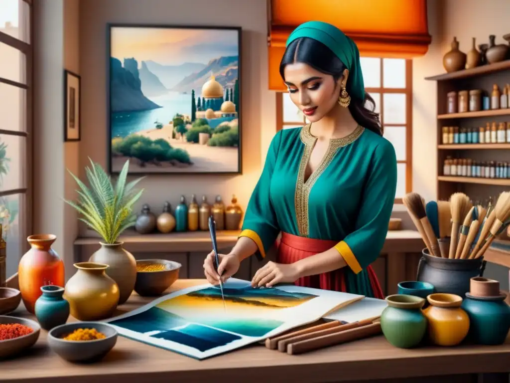 Artistas del mundo crean en estudio vibrante inspirado en Oriente Medio Un estudio de arte bullicioso donde artistas de todo el mundo colaboran en obras inspiradas en Medio Oriente