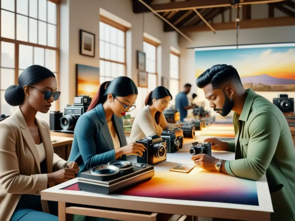 Un estudio de arte bullicioso, donde artistas crean con fotografía analógica en arte multimedia