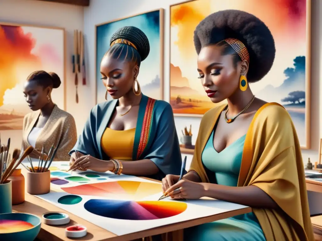 Un estudio lleno de artistas africanos contemporáneos creando arte que fusiona lo tradicional con lo abstracto