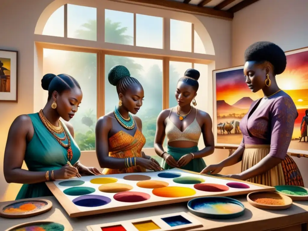 Un estudio lleno de vida con artistas africanos creando arte global