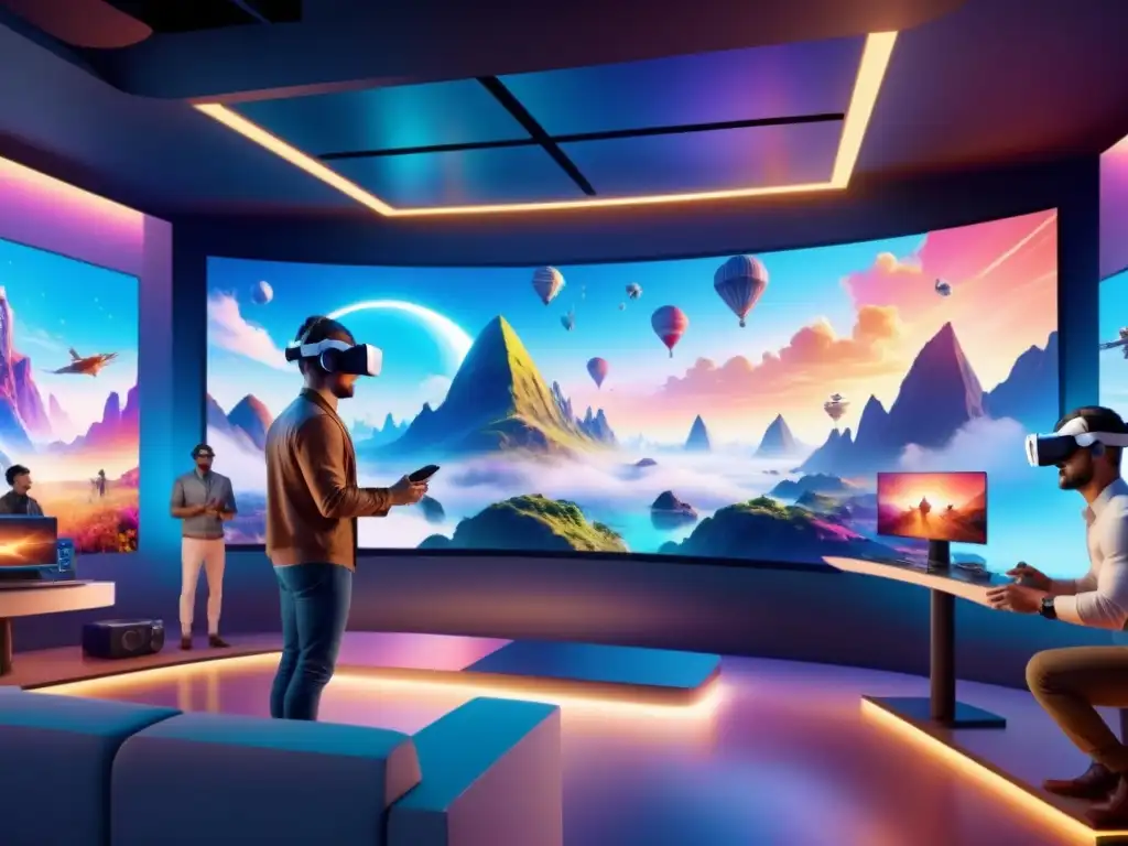 Estudio de animación VR: Creando mundos virtuales Un estudio de animación en Realidad Virtual, donde artistas crean mundos virtuales coloridos con tecnología innovadora