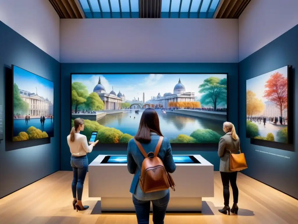 Descubre la maestría europea en la National Gallery de Londres con visitantes interactuando con arte moderno