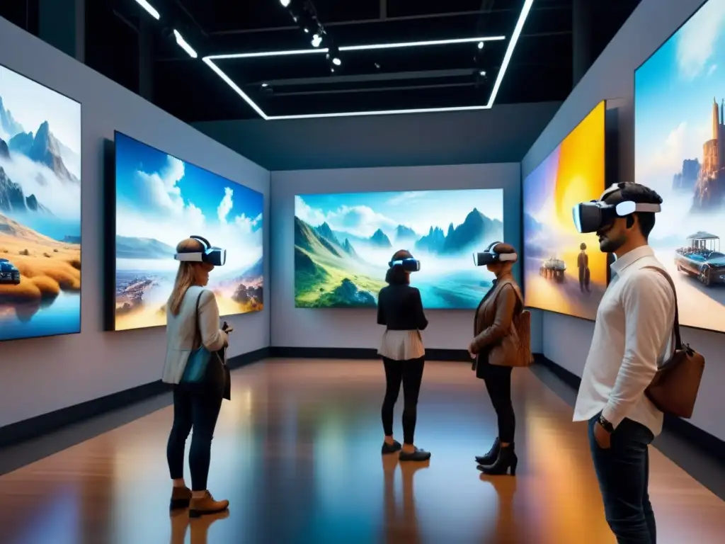 Una exposición de arte futurista con realidad virtual en exposiciones artísticas, fusionando lo tradicional con lo digital