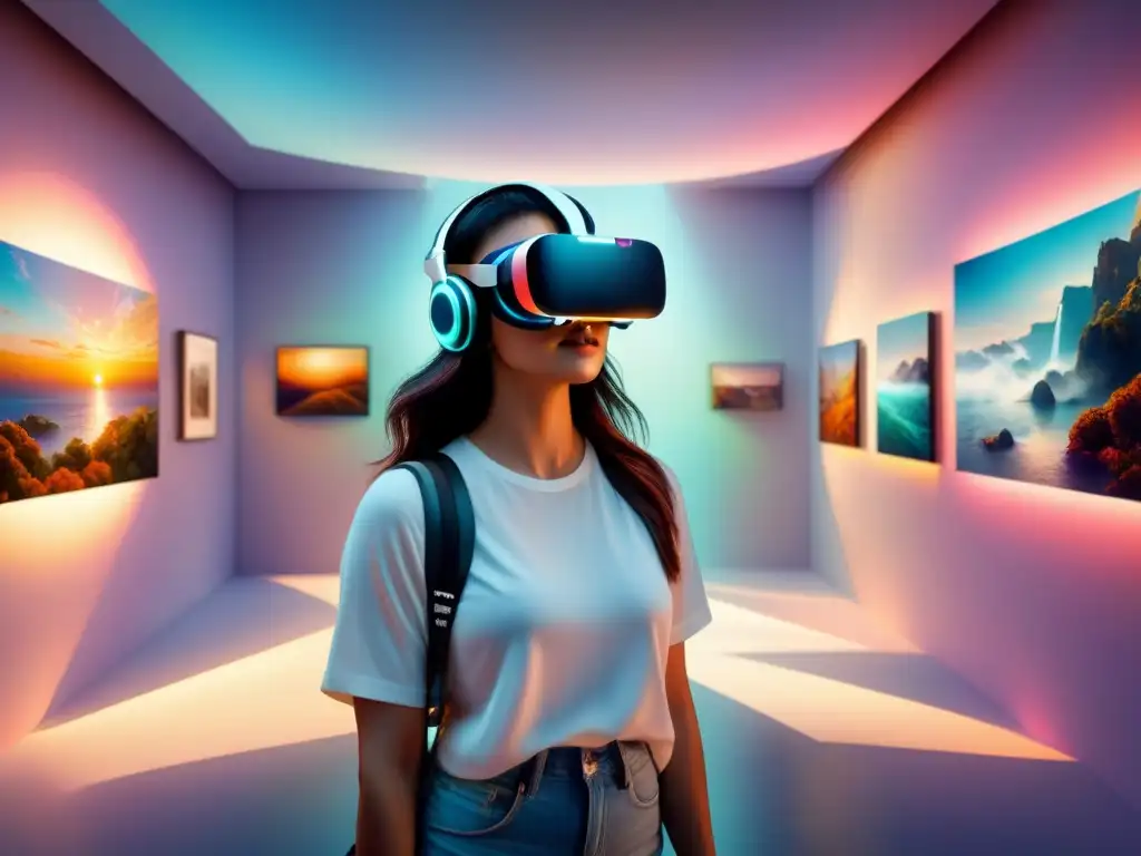 Explora exposiciones de arte virtual impresionantes en una galería etérea y vibrante