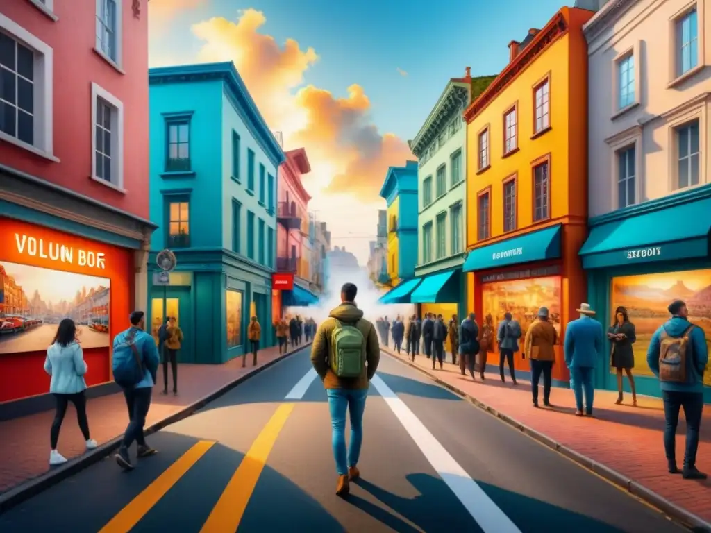 Vibrante galería de arte urbano: murales coloridos en la ciudad Fascinante arte callejero en galerías al aire libre, ciudad vibrante con murales coloridos y personas admirando las obras