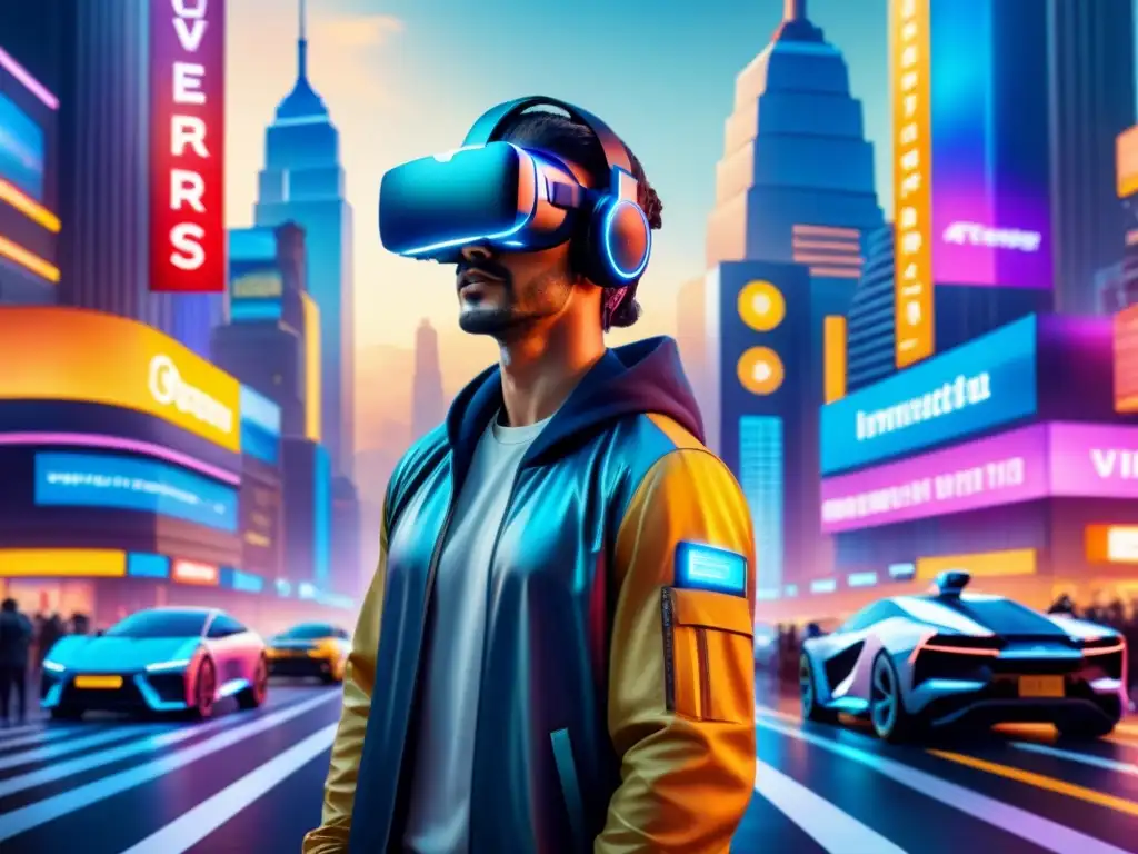 Cityscape futurista: integración de realidad virtual Fascinante ciudad futurista con integración de Realidad Virtual en Animación