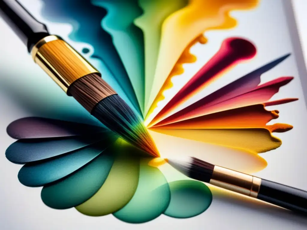 Ilustración acuarela: pigmentos cambiantes de color Fascinante ilustración acuarela de pigmentos termocromáticos y fotochromáticos reaccionando a temperatura y luz