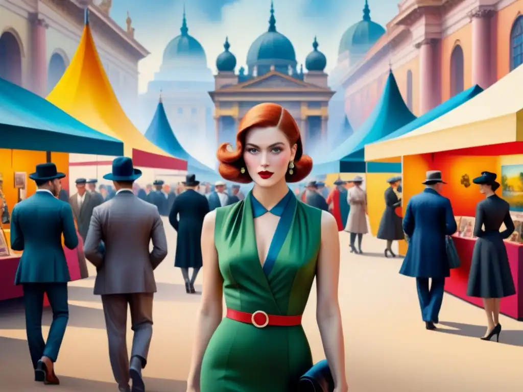 Feria de arte modernista en el siglo XX: colores vibrantes y vanguardia Feria de arte modernista en el siglo XX, con obras vanguardistas y arquitectura histórica