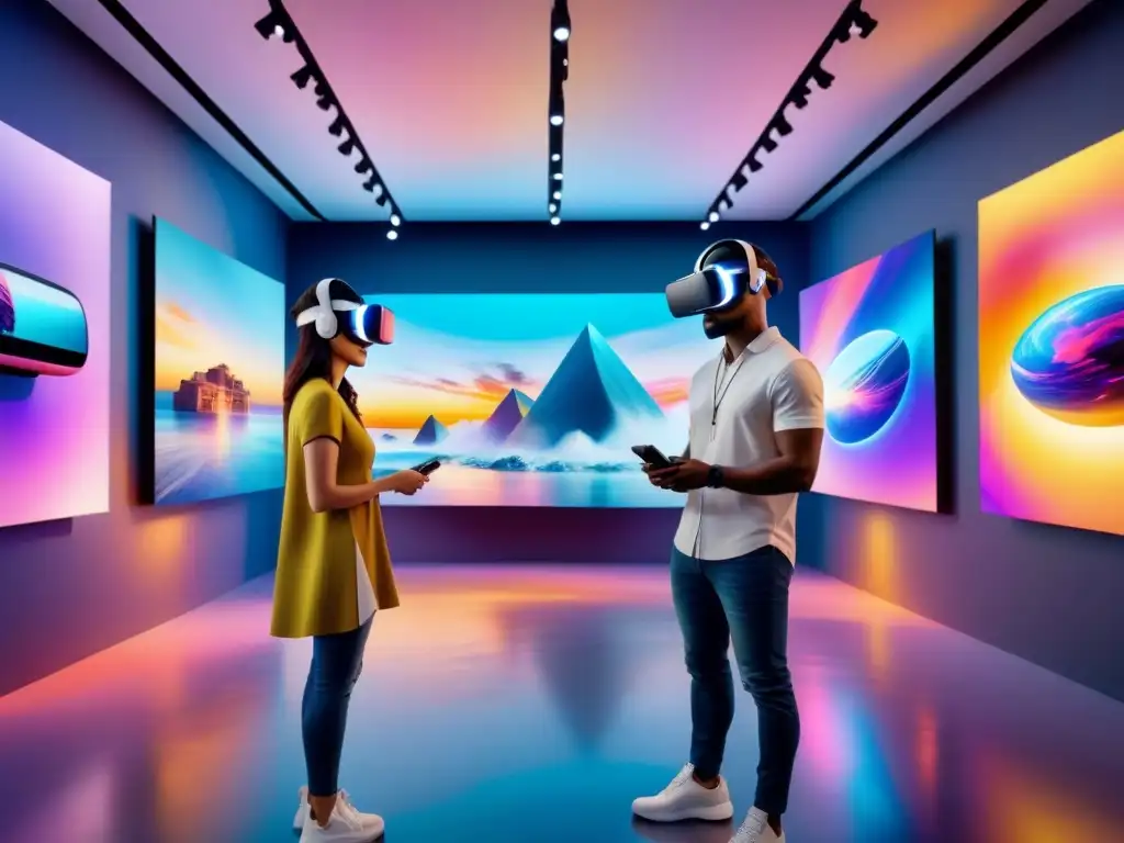 Explora la fusión de arte y tecnología en una galería futurista con obras de realidad virtual en exposiciones artísticas