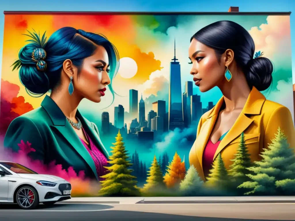 Una fusión de arte visual norteamericano: artistas contemporáneos crean mural urbano con motivos indígenas y elementos abstractos