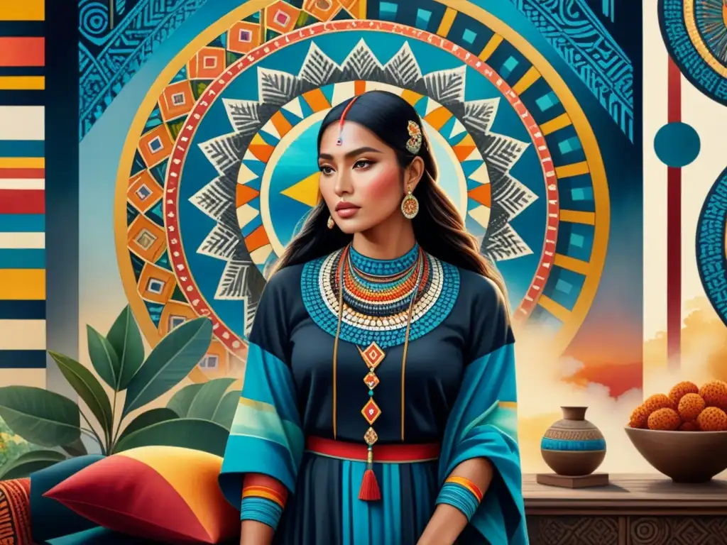 Una fusión única de arte contemporáneo América Latina en vibrantes patrones indígenas y formas modernas