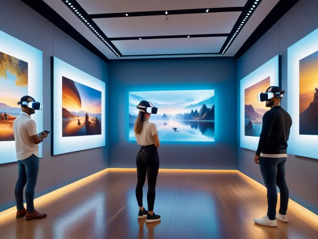 Una fusión única de arte tradicional y realidad virtual en una galería futurista