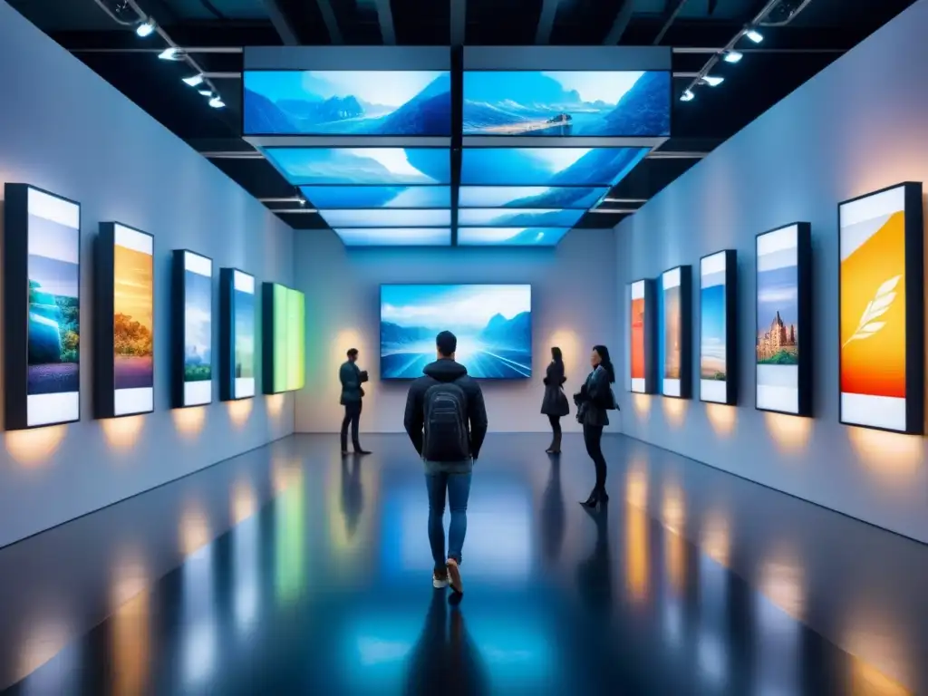 Futurista galería de arte con tecnología blockchain transformando el mercado artístico