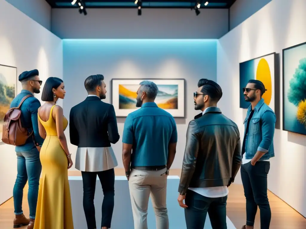 Una galería de arte contemporáneo llena de esculturas y pinturas abstractas, donde la ironía se fusiona con el arte