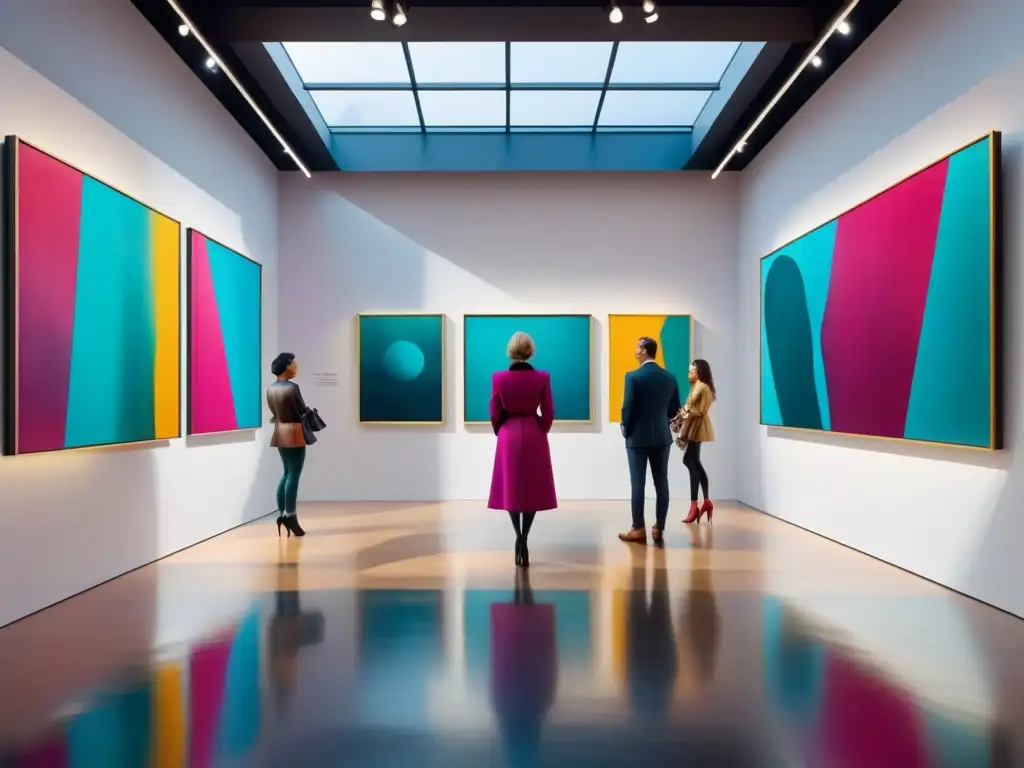 Una galería de arte contemporáneo vibrante con colores audaces y significados profundos