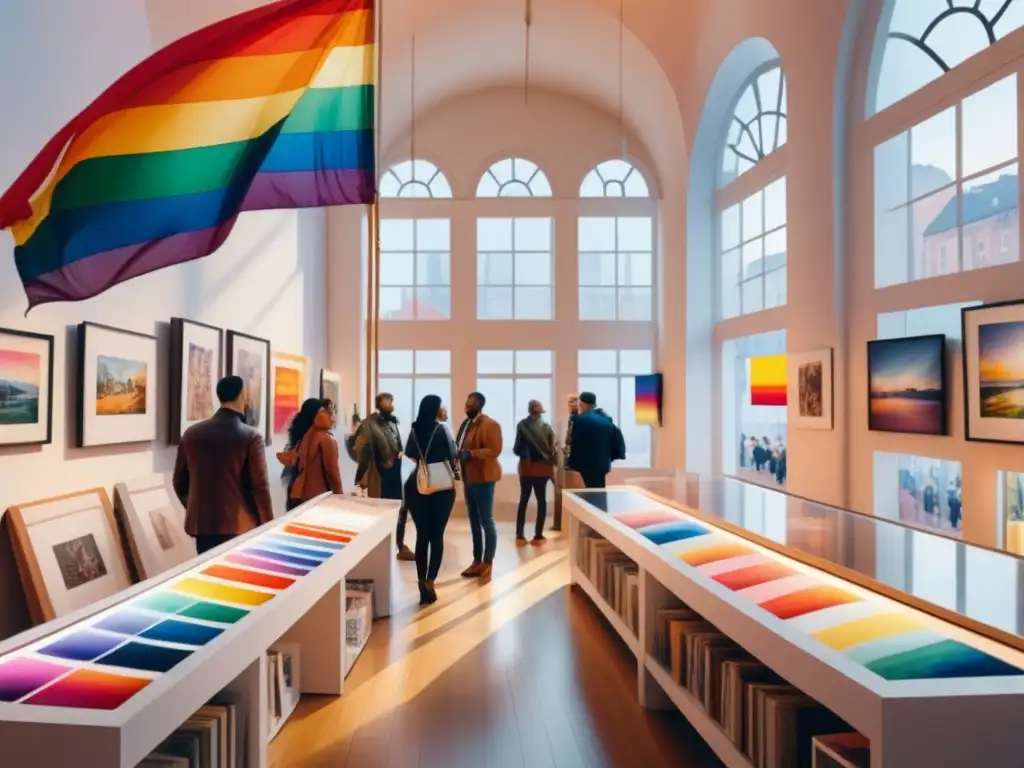 Una galería de arte diversa y vibrante, llena de obras queer