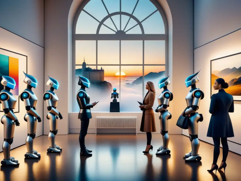 Una galería de arte futurista donde conviven IA y humanos, recreando obras maestras