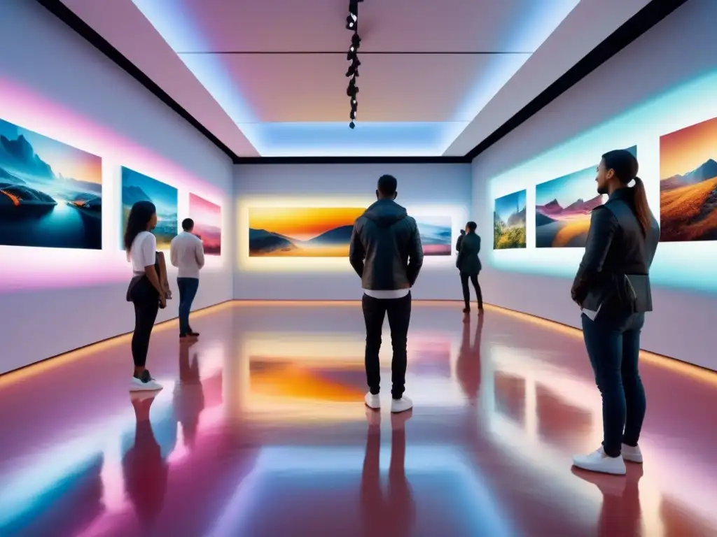 Una galería de arte futurista con obras de arte interactivas y vibrantes en Realidad Aumentada