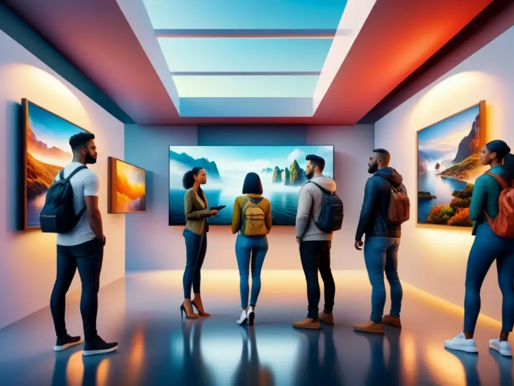 Explora una galería de arte inclusivo en realidad virtual con obras vibrantes y variadas