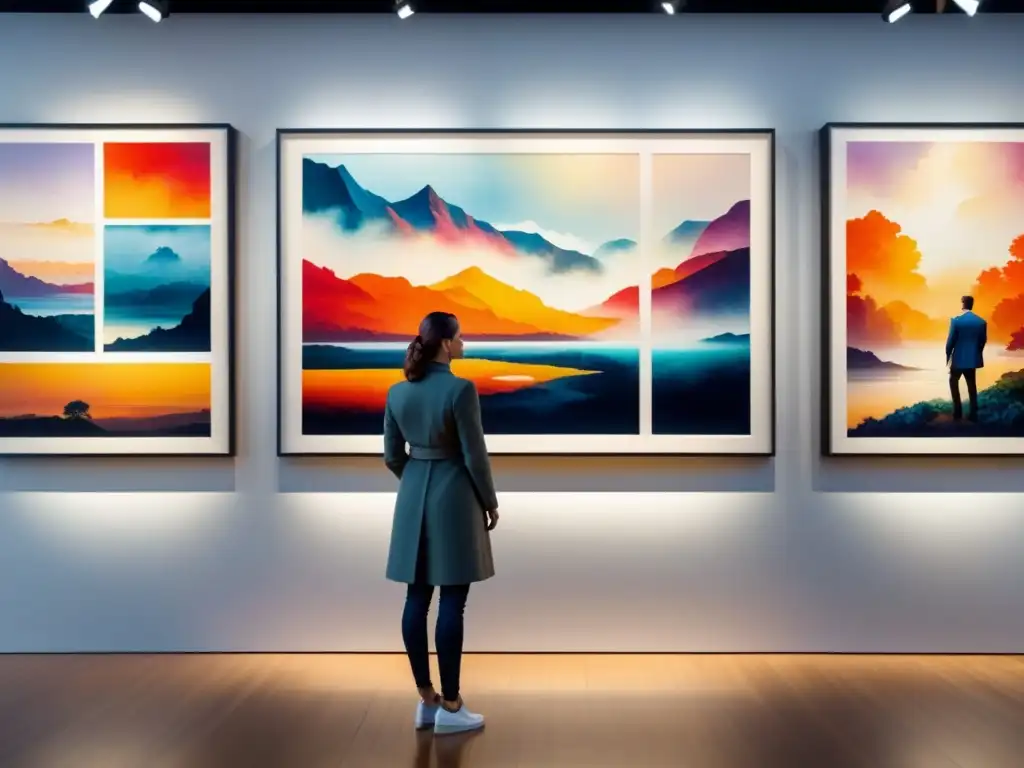 Una galería de arte moderno con lienzos vibrantes y técnicas innovadoras