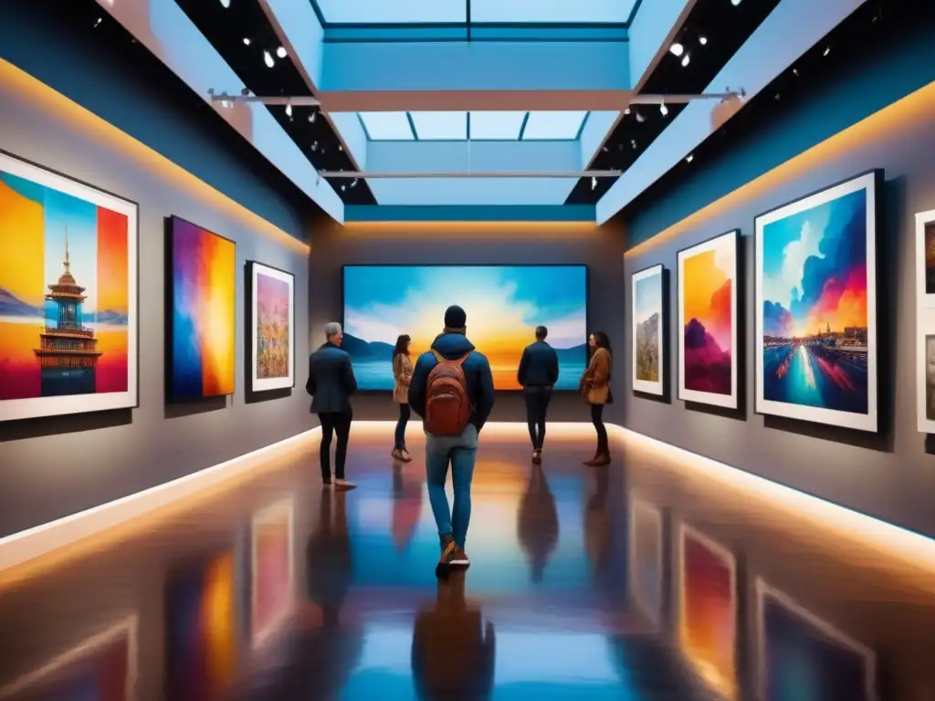 Una galería de arte vibrante y colorida, con obras que reflejan el Poder Transformador del Color en Exposiciones