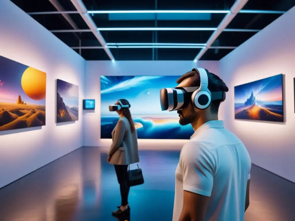 Una galería futurista llena de instalaciones digitales y experiencias de realidad virtual