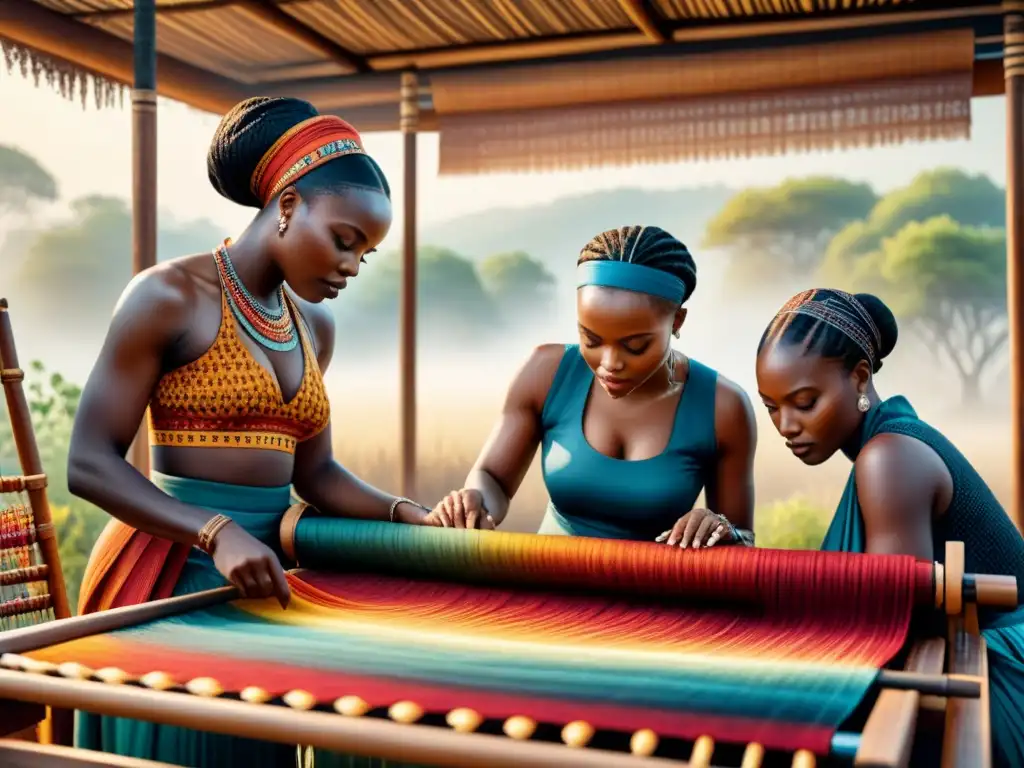 Un grupo de artistas textiles africanos contemporáneos creando una obra innovadora