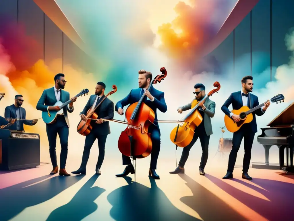 Colaboración artística: músicos y artistas visuales crean juntos Un grupo diverso de artistas contemporáneos de Norteamérica inmersos en una colaboración entre música y arte visual