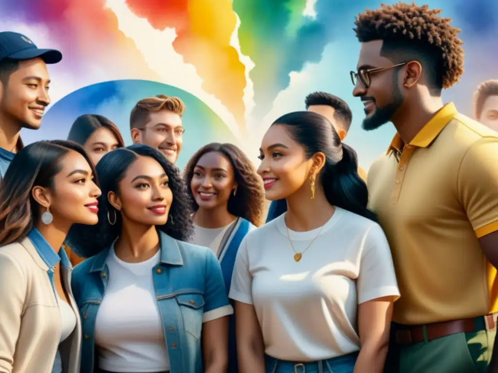 Un grupo diverso de estudiantes colabora en un mural colorido, representando unidad y creatividad en una aula acogedora