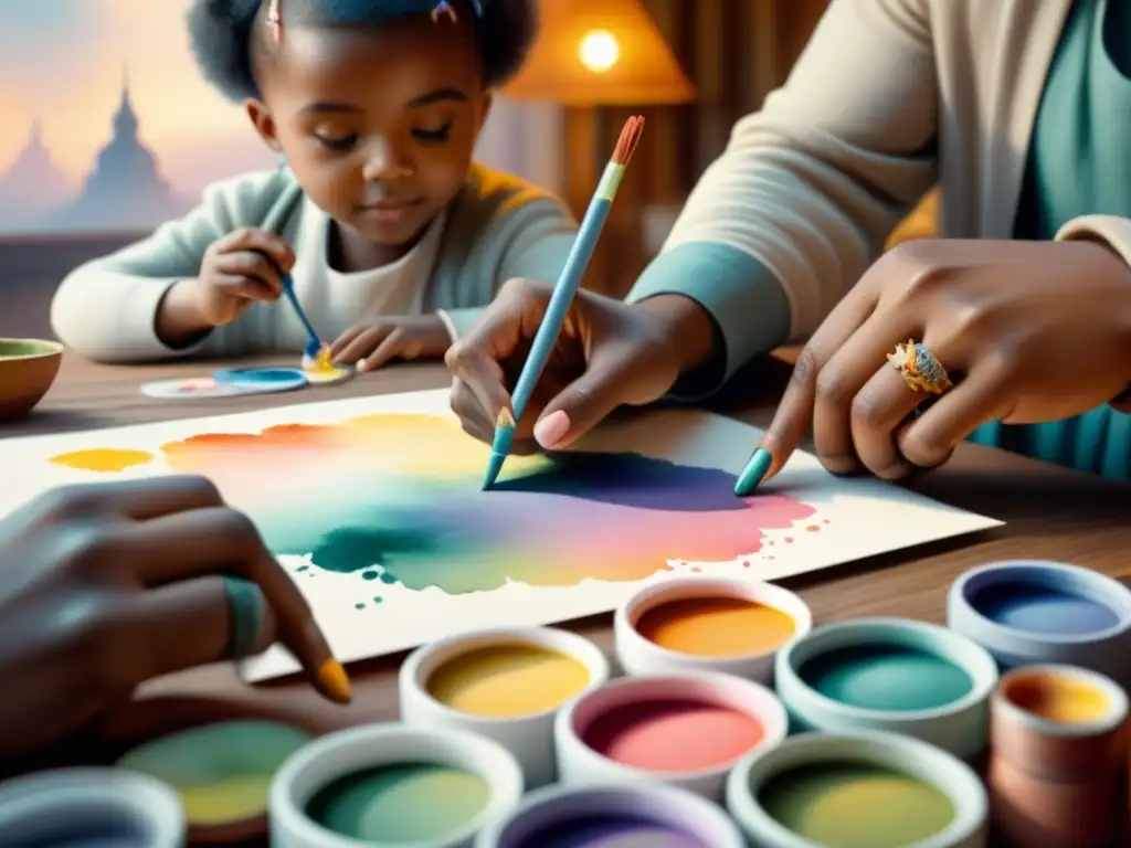 Un grupo de niños crea arte con pintura de dedos, sus rostros llenos de concentración y alegría