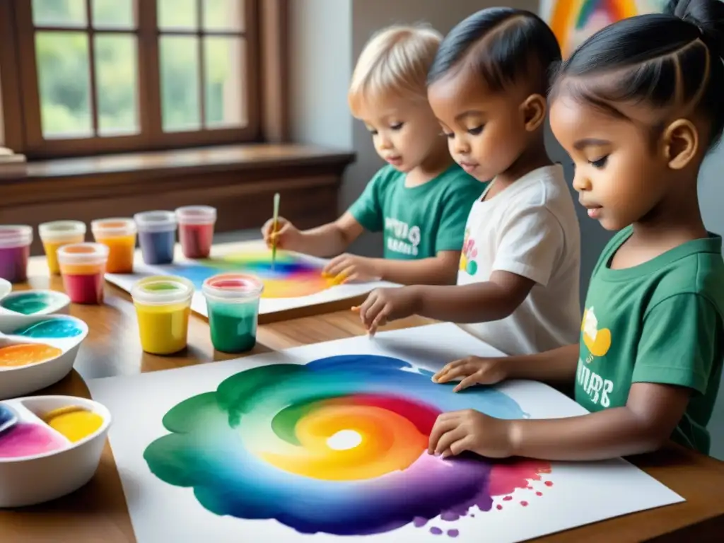 Un grupo de niños se divierte pintando con los dedos en una escena llena de color y creatividad