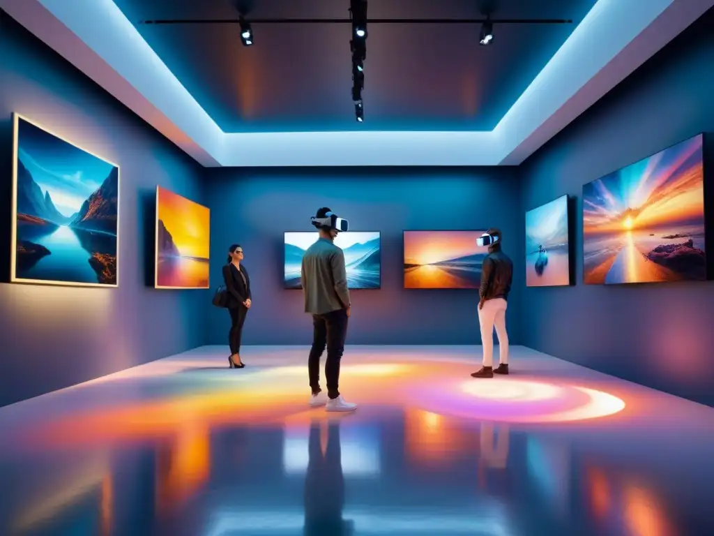 Descubre la historia pioneros arte realidad virtual en una galería futurista llena de obras vibrantes y surrealistas