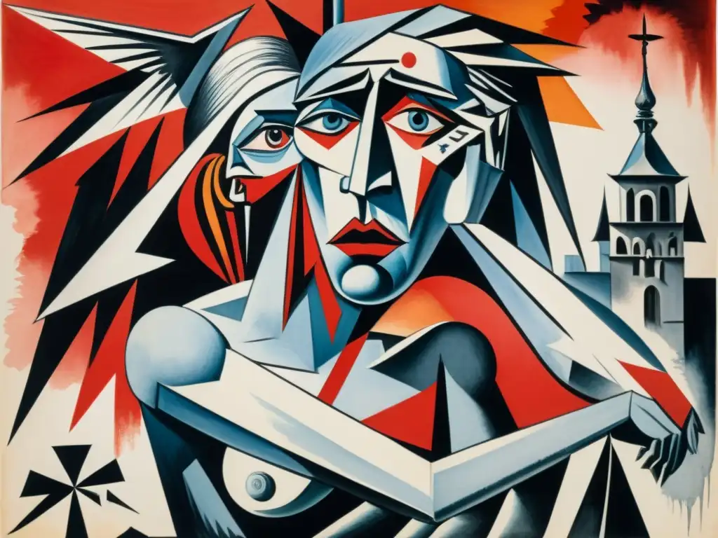 Intenso retrato de Guernica: desesperanza y agonia en acuarelas En la imagen, pinceladas vibrantes muestran escena impactante de 'Guernica' de Picasso, reflejando arte político y moviendo conciencias