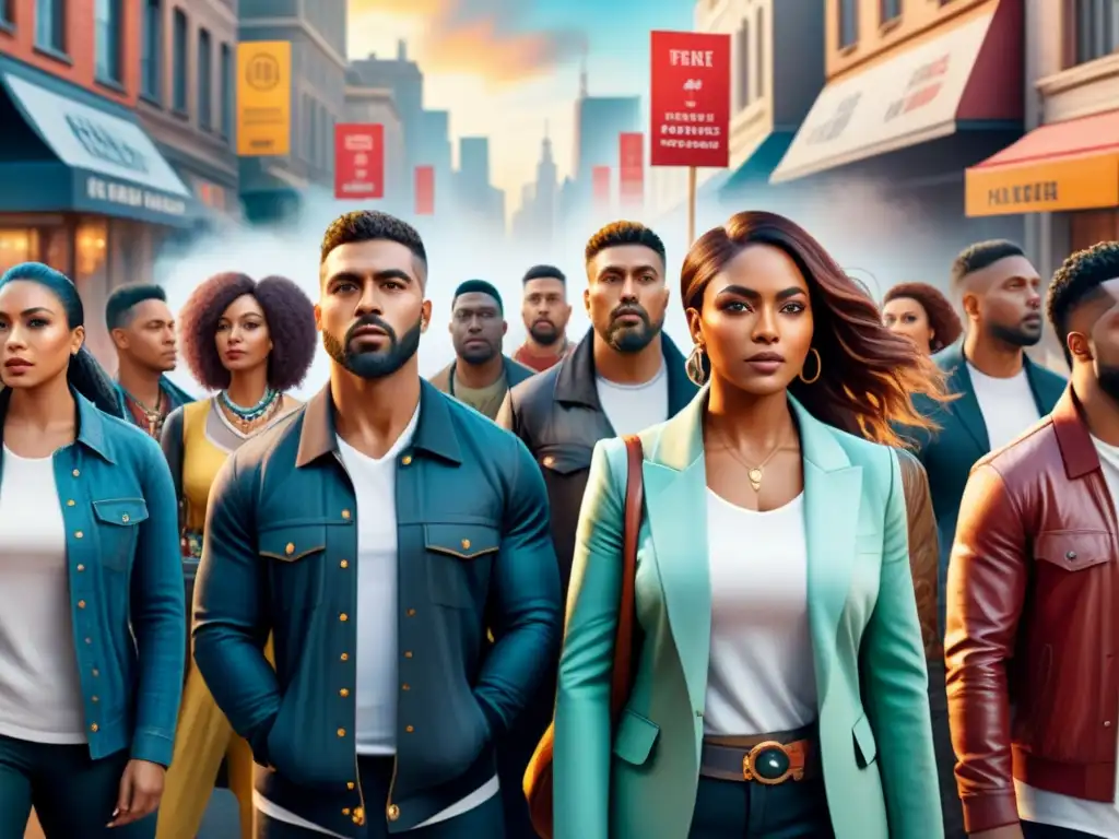 Una impactante pintura de acuarela que muestra la unión de diversas personas marginadas, usando el arte como herramienta de cambio social