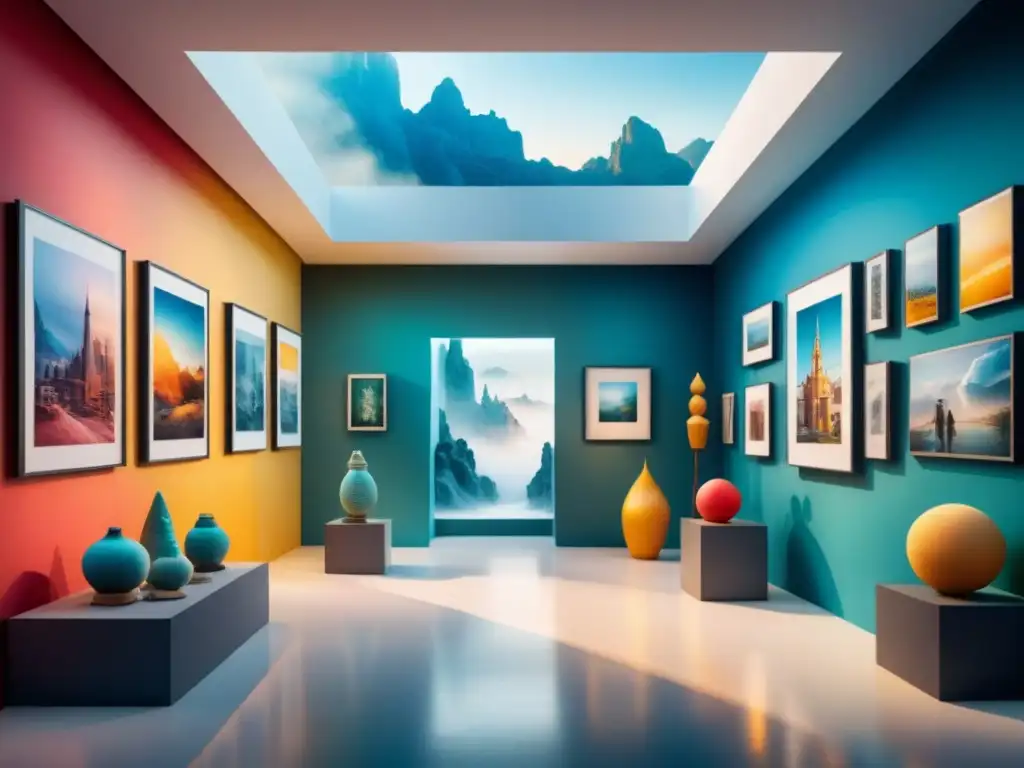 Impacto de la impresión 3D en el arte visual: una galería futurista llena de esculturas y pinturas detalladas en acuarela