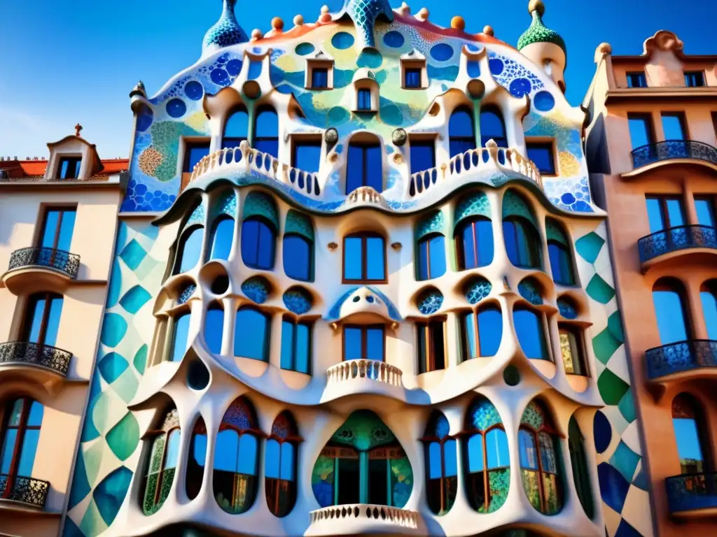 Impresionante acuarela de la icónica Casa Batlló de Gaudí, destacando su arquitectura modernista con detalles meticulosos