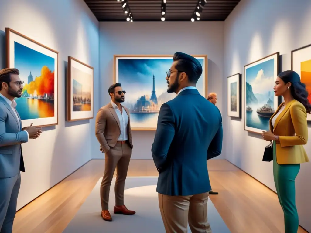 Intensa discusión entre críticos de arte en galería elegante