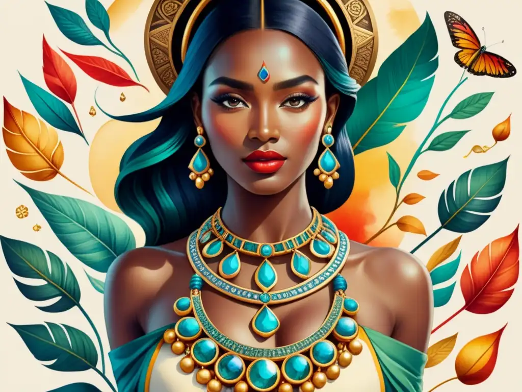 Collage cultural: fusión de arte vibrante y patrimonio Una joyería inspirada en obras de arte, fusionando símbolos culturales del mundo en acuarela detallada y vibrante